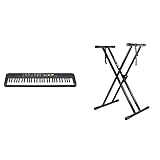 Yamaha PSR-F52 Digital Keyboard, schwarz – Kompaktes digitales Keyboard & RockJam Xfinity Doppelstrebiger, vormontierter Keyboardständer mit Sicherungslaschen
