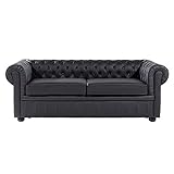 Beliani Klassisches Sofa im englischen Stil Schwarz 3-Sitzer Echtleder Chesterfield