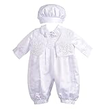 Lito Angels Satin Taufkleidung Taufanzug mit Hut für Baby Junge, Taufe Strampler Body Weiss Anzug, Größe 6-12 Monate 80