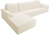 E EBETA Ecksofahusse Sofabezug, Sofaüberwürfe für L-Form Elastische Stretch 2er Set für 2 Sitzer + 2 Sitzer Ecksofa Links (Cremefarbe)