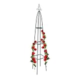 Relaxdays Rankturm Metall spitz 190 cm, Rankhilfe für Kletterpflanzen und Rosen, freistehende Ranksäule für Garten, grün, 35 x 35 x 192