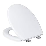 Relaxdays Toilettendeckel mit Absenkautomatik, WC Sitz oval, leicht abnehmbar, Klobrille Duroplast, BxT 37 x 45 cm, weiß