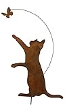 Bornhöft Gartenstecker Katze mit Schmetterling höhe ca. 55cm Metall Rost Gartendeko Edelrost rostiger Beetstecker