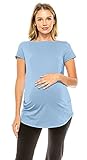 Beachcoco Damen Umstands-T-Shirt Kurzarm U-Boot-Ausschnitt Schwangerschaft Kleidung Casual Tunika Tee Top T-Shirt - Blau - X-Klein