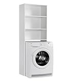 mokebo® Waschmaschinenschrank für Waschmaschinen & Trockner 'Der Saubermann' Toilettenregal o. WC Regal, Überbau oder Überbauregal in weiß aus Holz, auch als Hochschrank oder Badschrank 180cm Höhe