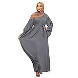 Women's Long Sleeve Muslim One-Piece Loose Full Cover Long Dress Overall Hijab Thobe Dress Ethnic Style Muslim Dresses Ramadan Muslim Prayer Dress Middle East Islamic Clothing(Gray,L)