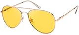 styleBREAKER Pilotenbrille Sonnenbrille getönte oder verspiegelte Gläser mit Federscharnier, Unisex 09020037, Farbe:Gestell Gold / Glas Gelb