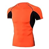 Kolila Herren Sports Trainings Tops T Elastisch Atmungsaktiv Workout Fitness Kurzarm Helle Schnell trocknende T-Shirts(Orange,L)