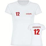 VIMAVERTRIEB® Damen T-Shirt Augsburg - Trikot Nr. 12 - Druck:rot - Shirt Frauen Fußball Fanshop Fanartikel - Größe:3XL weiß