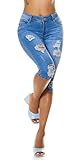 Trendstylez Damen Slim Fit Stretch Capri Vintage Skinny Jeans Risse Fetzen Blue Washed J7373 Größe 40