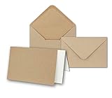 Kraftpapier-Karten - ca. B6 inklusive Briefumschläge & Einlegeblätter - 25er-Set - Blanko Recycling Einladungskarten in Braun - bedruckbare Postkarten