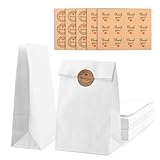 55 Stück Papiertüten Weiß, 24 X 13 X 8cm Brottüten, Papiertüten Weiss, Butterbrottüten, Papiertüten Klein Weiß, Adventskalender Tüten Weiß, Kraftpapier Tüten für Hochzeit Süßigkeiten Keksen B
