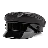liuchenmaoyi Männerfrauen-Flache obere echte Leder-Biker-Kappe mit Kette, schwarzes Leder Ledermütze für den Mann (Color : Black, Size : 2XL(59-60cm))