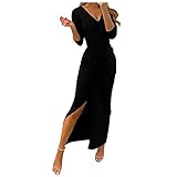 Damen Festlich Blau Langes Kleid für FrauenDeep VWWedding Fashion Dress Abendkleider Große Größen Damen (Black, XL)