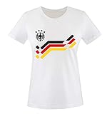 EM 2016 - Retro-Trikot - WUNSCHDRUCK - Damen T-Shirt - Weiss/Schwarz-Rot-Gelb Gr. L