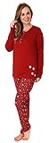 Damen Pyjama Langarm Schlafanzug in Kuschel Interlock Qualität mit niedlichem Tier Motiv, Farbe:rot, Größe:44-46