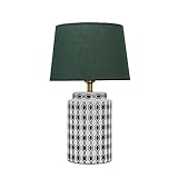 Binn Nachtlampe Traditionelle keramische Tischlampe Nachtlicht, Country Art-Bett-Desk-Lampen E27-Birne mit Stoff-Farbton, grün Schreibtischlampe