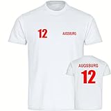 VIMAVERTRIEB® Kinder T-Shirt Augsburg - Trikot Nr. 12 - Druck:rot - Shirt Jungen Mädchen Fußball Fanshop Fanartikel - Größe:152 weiß