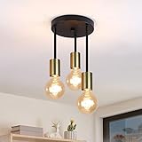 CBJKTX Deckenleuchte Hängend 3 Flammig Deckenstrahler I Vintage Deckenlampe E27 Schwarz-Gold mit 3 Spots Kronleuchter Industrial Modern Deckenspots für Esszimmer Küche Flur Wohnzimmer Bar R