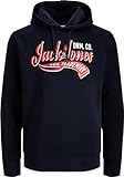 JACK & JONES Kapuzenpullover Male Hoodie Print (L, #74 dunkelblau)