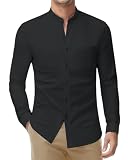 DEMEANOR Stretch Hemd Ohne Kragen Herren Langarm Stehkragen Business Hemden Slim Fit Freizeithemd S