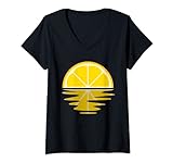Damen Zitrone Sonnenuntergang Frucht Urlaub Sommer T-Shirt mit V-Ausschnitt