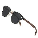 KINGSEVEN Holz Halbrandlose Polarisierte Sonnenbrille Herren & Damen Brillen Klassisches Retro Vintage Design N5516 (Schwarz)
