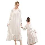 PEJPYMC Frauen Mädchen Prinzessin Nachthemden Lange Vintage Viktorianische Nachthemden Baumwolle Nachtwäsche für Mutter und Tochter (Mädchen,140)