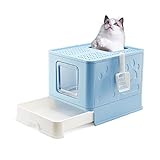 Suhaco Katzentoilette, Große Faltbare Katzenklo, Katzentoilette mit Deckel, Haustiertoilette inklusive Schaufel (Neues Blau)