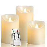 Biyanuo LED-Kerzen, flammenloses kerzenlichter，10,2 cm, 12,7 cm, 15,2 cm, Echtwachskerze, Stumpenkerze, Fernbedienung mit 10 Tasten, mit 24-Stunden-Z