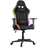 Speedlink REGYS RGB Gaming Stuhl Stoff Bezug – Gaming Stuhl mit LED Beleuchtung, 300 RGB Beleuchtungsmodi mit Fernbedienung, Wippfunktion, Nackenkissen, Lendenwirbelkissen, bis 140kg, schw