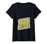 Damen 90er Raver Acid House EDM Klassische House-Musik T-Shirt mit V-Ausschnitt