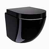 Redonde Design Hänge WC spülrandlos Toilette inkl. Duroplast WC Sitz mit Softclose Absenkautomatik + abnehmbar in schwarz