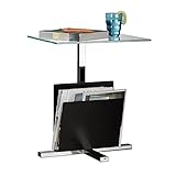 Relaxdays Beistelltisch mit Zeitungsständer, Metall, Glas Couchtisch, Zeitungsablage, HxBxT: 53 x 46 x 36 cm, schw