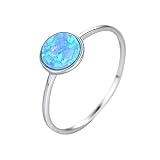 Musihy Verlobungsring, Ring Silber 925 Damen Blauer Runder Künstlicher Opal Blau Ringgröße 54 (17.2)