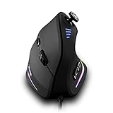 Zelotes Vertikale Maus mit Kontrollleiste, 10000 DPI, LED, optisch, USB, kabelgebunden, Gaming-Maus, Schw