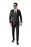 Suitmeister Anzüge für Herren - Mit Jackett, Hose und Krawatte mit Festlichen Print Solid Schwarz - XXL