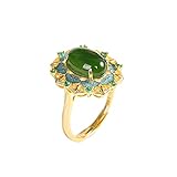 QAOLJYT Emaille Blumen Ringe für Frauen, Natürliche Grüne Jade Jaspis Edelsteine Ringe 925Er Sterling Silber Exotischer Schmuck