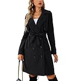 Damen -Reversjacke für Moderne Gürtel mit Mittlerer Länge Großer Revers -Dating -Mantel (L)