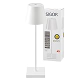 SIGOR Nuindie - Dimmbare LED Akku-Tischlampe Indoor & Outdoor, Höhe 38 cm, aufladbar mit Easy-Connect, 24 h Leuchtdauer, schneeweiss