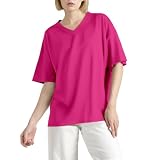 Damen Frühling und Sommer Lockeres Halbarm V-Ausschnitt Taillenbluse T-Shirt Festliche Hosen (Red, XXL)