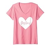 Damen Destiny Pink Name Herz Liebe Frau Mädchen Freund Personalisiert T-Shirt mit V-Ausschnitt