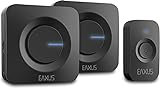 Eaxus® Funk Türklingel Kabellos mit 2 Empfängern - Funkklingel Batteriebetrieben mit 52 Melodien, LED Anzeige, IP56 Wasserdicht, Schwarz