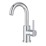 FORIOUS Wasserhahn Bad Hoch 360° Drehbar, Edelstahl Waschtischarmatur Hoch mit Warm/Kaltwasser Mischbatterie Einfache Montage für Badezimmer/küche Waschbecken Kleine Wohnmob