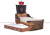 Cilek Pirate Bay Piratenbett Kinderbett in Schiffsform mit Segel inkl. Pull-Out Bett 90x180 cm, Lieferumfang wählen:ohne Matratze