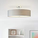 Lightbox moderne Deckenlampe - Deckenleuchte mit schlichtem Stoffschirm - Metall/Textil Chrom/Hellgrau - 60cm Durchmesser