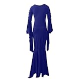 AMhomely Damen-Kleid, elegant, einfarbig, mit langen Ärmeln, Retro-Stil, mit Trägern, Hüftkleid für besondere Anlässe, UK-Größe S-5XL, blau, XL