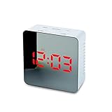 Wecker Mini LED Wecker Digitalkind Elektronische Wecker Bildschirmspiegel Temperatur Uhr mit Snooze Funktion Schreibtischuhr, rot weiß Digitaluhr (Color : 1)