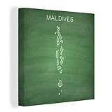 Leinwandbild - Illustration der Karte der Malediven auf einer grünen Kreidetafel - 20x20 cm