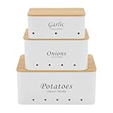 VIvhctora Behälter-Sets, Zwiebeln/Kartoffeln/Knoblauch Aufbewahrungsbehälter, 3Pcs Aufbewahrungsbox aus Kohlenstoffstahl für Zwiebeln, Kartoffeln, Knoblauch oder Andere Zutaten (Weiß)
